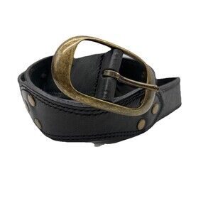 Banana Republic 1.25”W Black Leather Belt Antiqued Brass Buckle Sz Med 40” Long